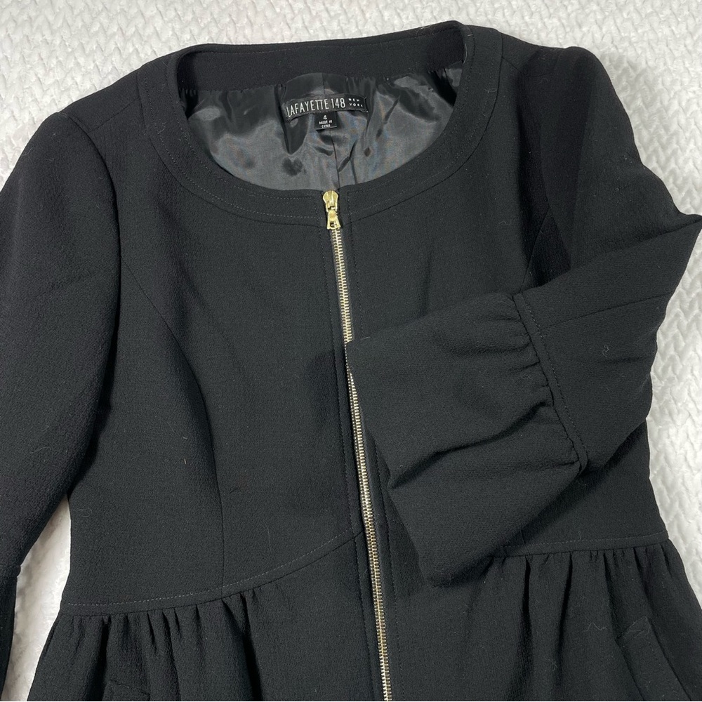 Lafayette 148 New York Black Peplum Ruffled Sleeve Jacket Size 4